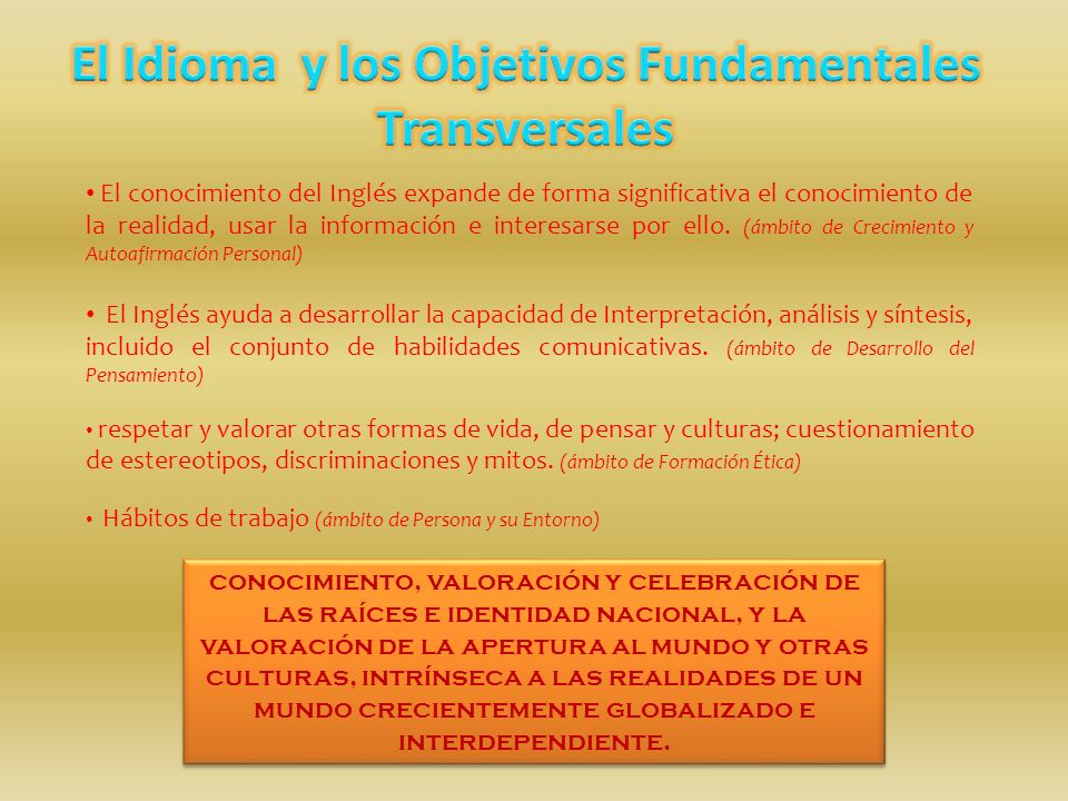 El Idioma y los Objetivos Fundamentales Transversales