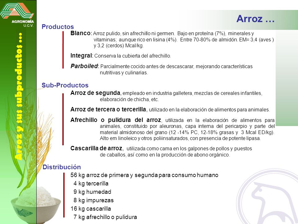 Arroz y sus subproductos …