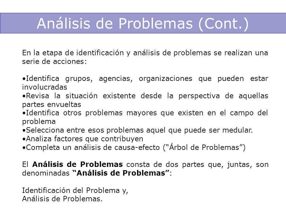 Análisis de Problemas (Cont.)