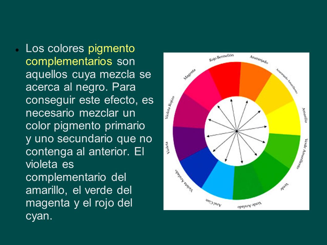 Los colores pigmento complementarios son aquellos cuya mezcla se acerca al negro.
