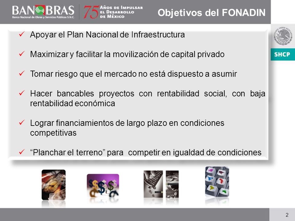 Objetivos del FONADIN Apoyar el Plan Nacional de Infraestructura