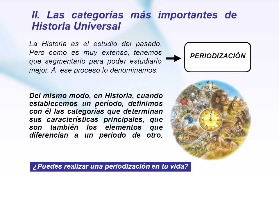 II. Las categorías más importantes de Historia Universal