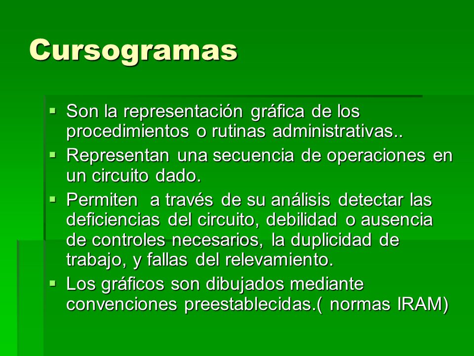 Cursogramas Son la representación gráfica de los procedimientos o rutinas administrativas..