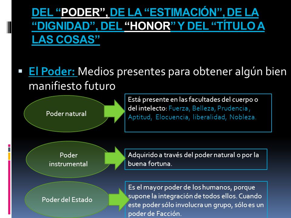 El Poder: Medios presentes para obtener algún bien manifiesto futuro