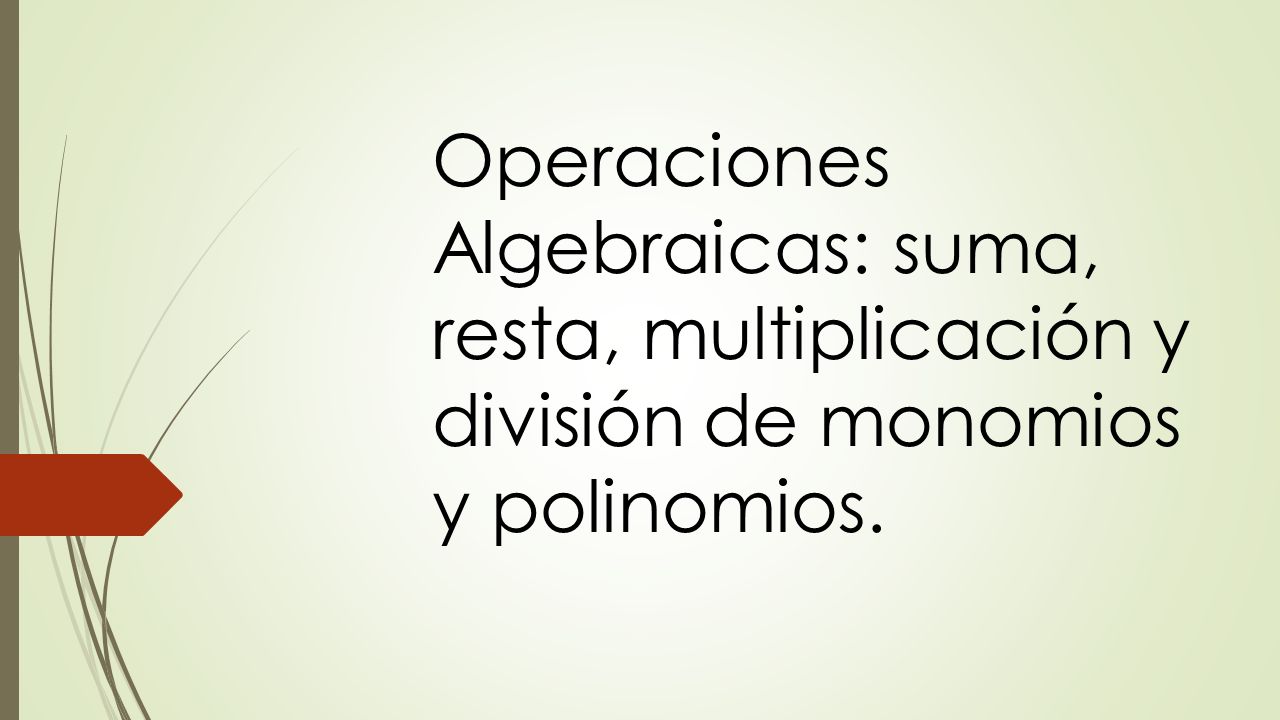 Operaciones Algebraicas: suma, resta, multiplicación y división de monomios y polinomios.