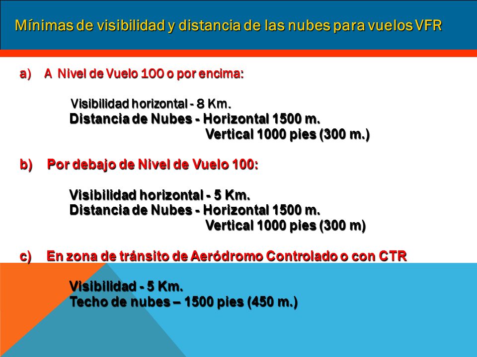 Mínimas de visibilidad y distancia de las nubes para vuelos VFR