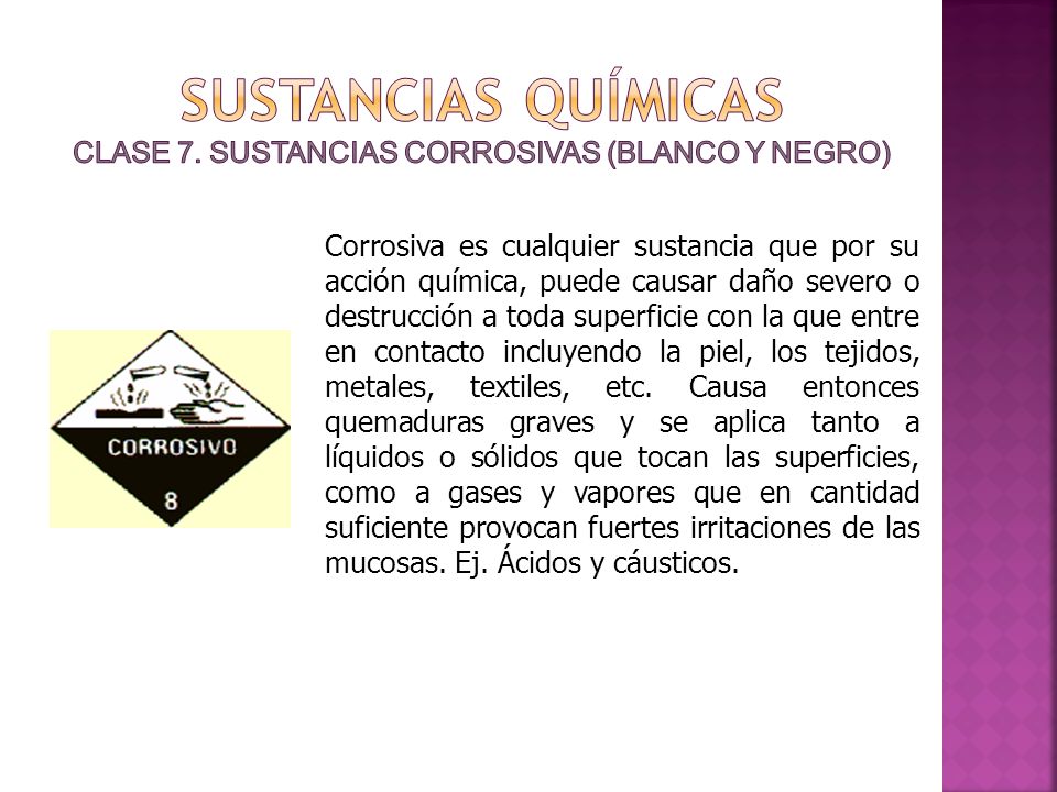 SUSTANCIAS QUÍMICAS Clase 7. SUSTANCIAS CORROSIVAS (blanco y negro)
