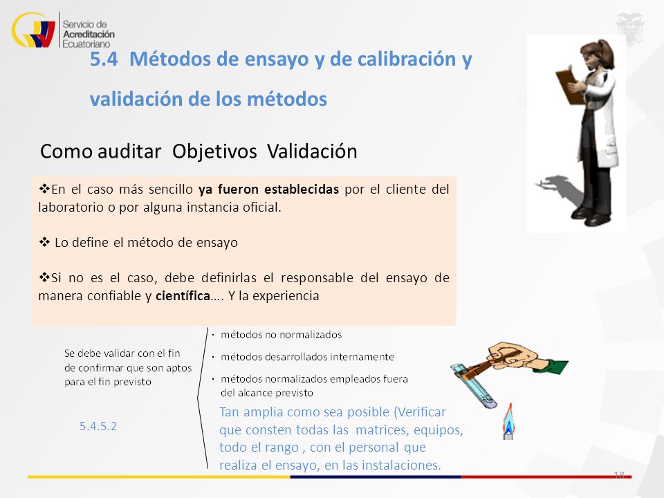 5.4 Métodos de ensayo y de calibración y validación de los métodos