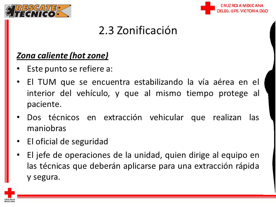 2.3 Zonificación Zona caliente (hot zone) Este punto se refiere a: