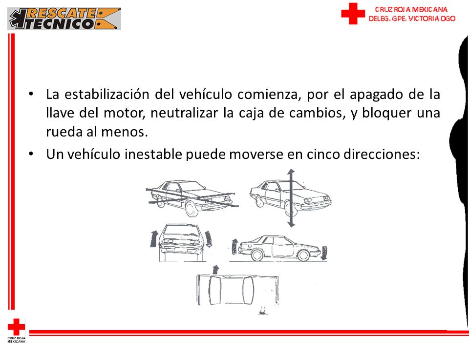 La estabilización del vehículo comienza, por el apagado de la llave del motor, neutralizar la caja de cambios, y bloquer una rueda al menos.