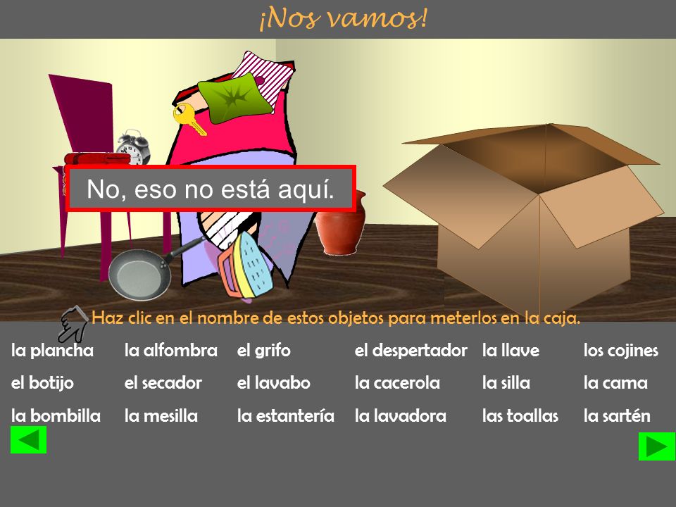 Haz clic en el nombre de estos objetos para meterlos en la caja.