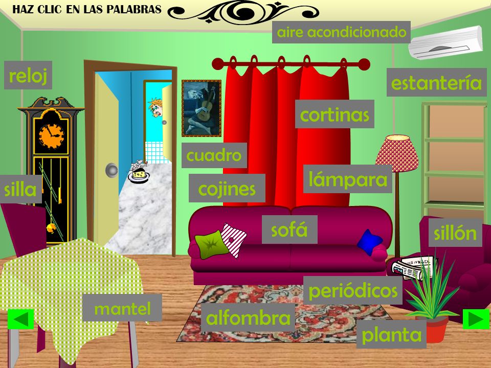 reloj estantería cortinas lámpara silla cojines sofá sillón mesa