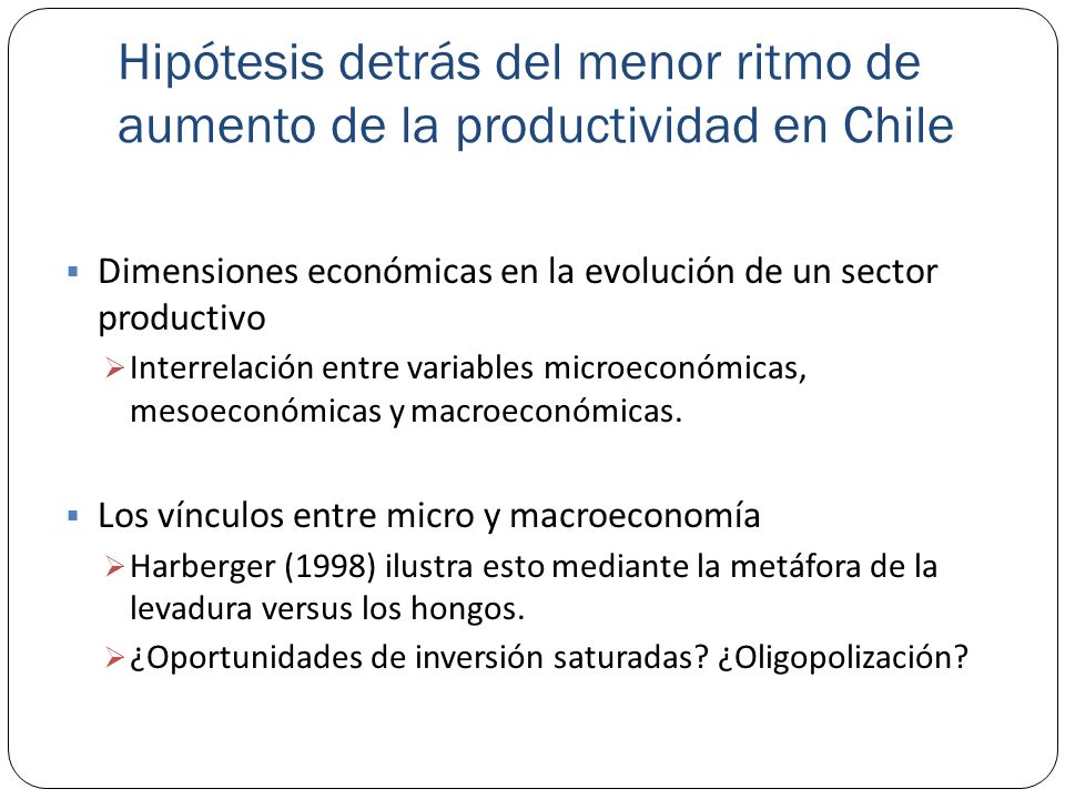 Hipótesis detrás del menor ritmo de aumento de la productividad en Chile