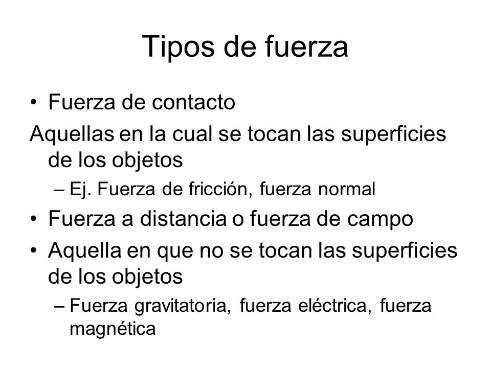 Tipos de fuerza Fuerza de contacto