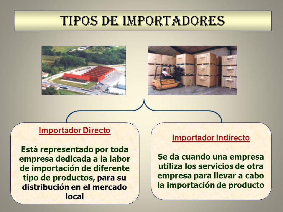 TIPOS DE IMPORTADORES Importador Directo Importador Indirecto
