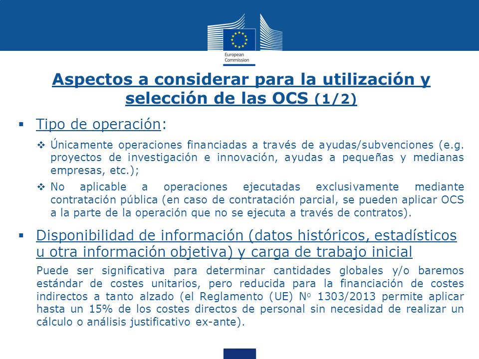 Aspectos a considerar para la utilización y selección de las OCS (1/2)