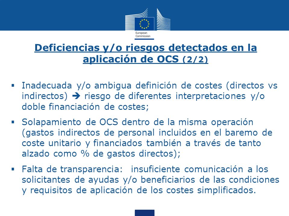 Deficiencias y/o riesgos detectados en la aplicación de OCS (2/2)