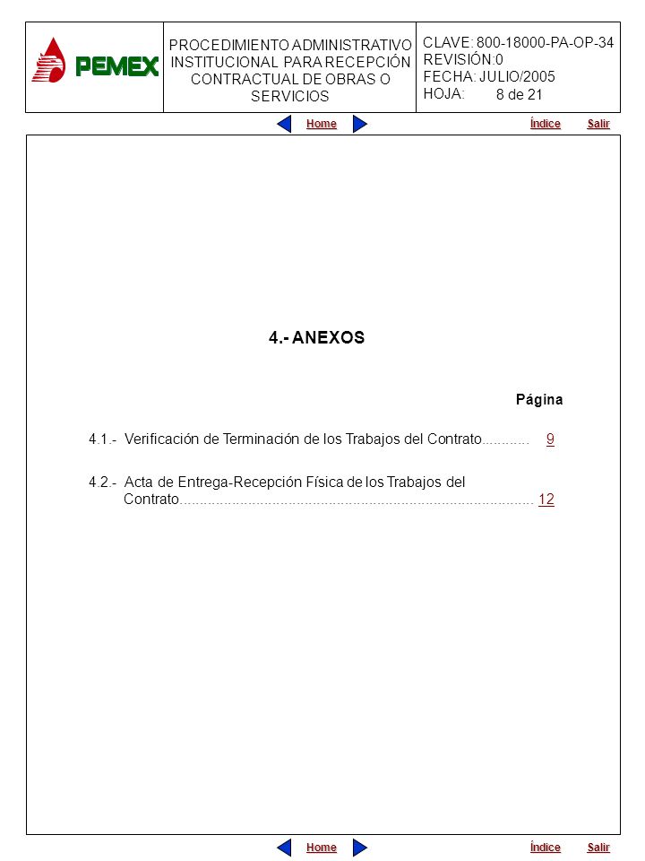 8 de ANEXOS. Página Verificación de Terminación de los Trabajos del Contrato