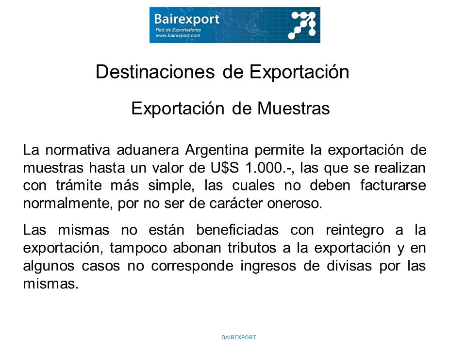 Destinaciones de Exportación