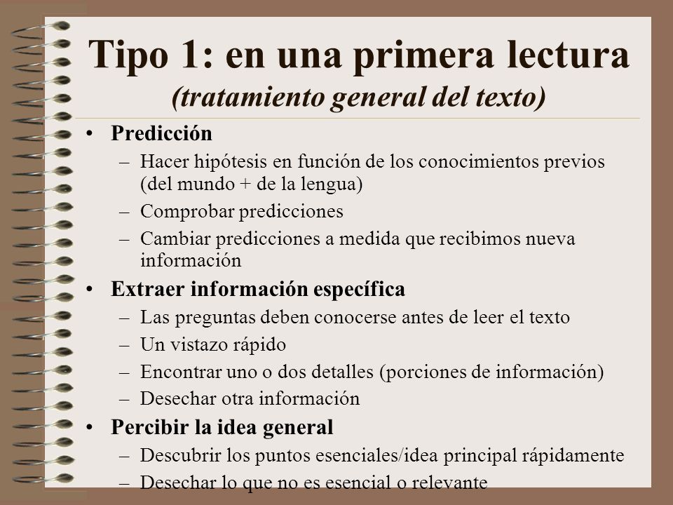 Tipo 1: en una primera lectura (tratamiento general del texto)