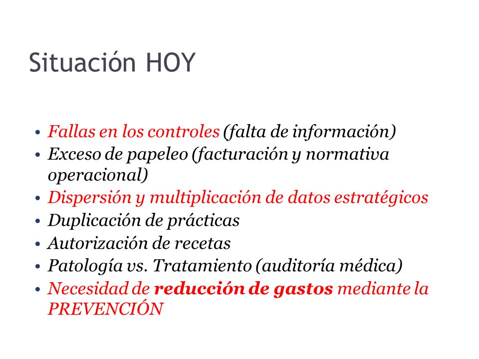 Situación HOY Fallas en los controles (falta de información)