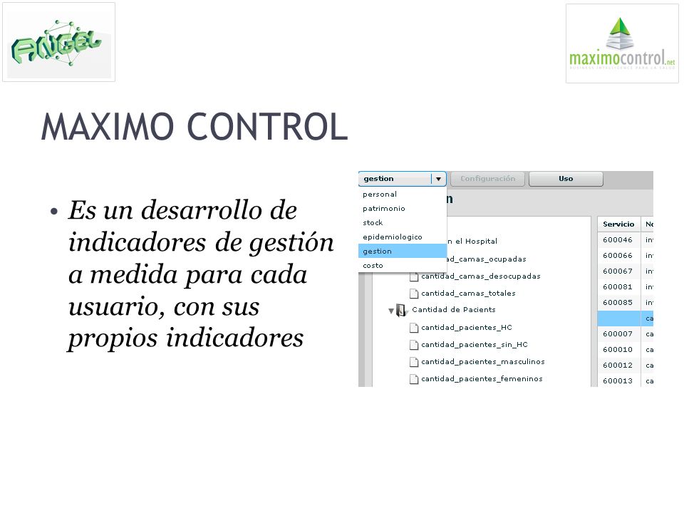 MAXIMO CONTROL Es un desarrollo de indicadores de gestión a medida para cada usuario, con sus propios indicadores.