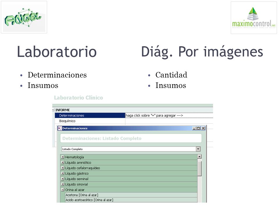 Laboratorio Diág. Por imágenes Determinaciones Insumos Cantidad