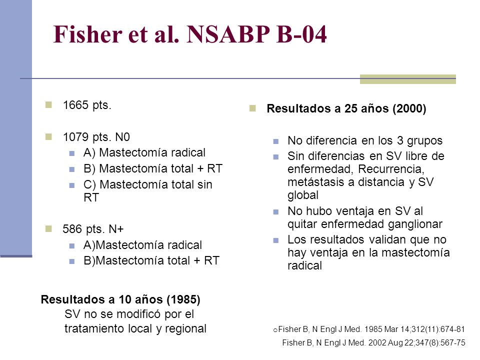 Fisher et al. NSABP B-04 Resultados a 25 años (2000) 1665 pts.