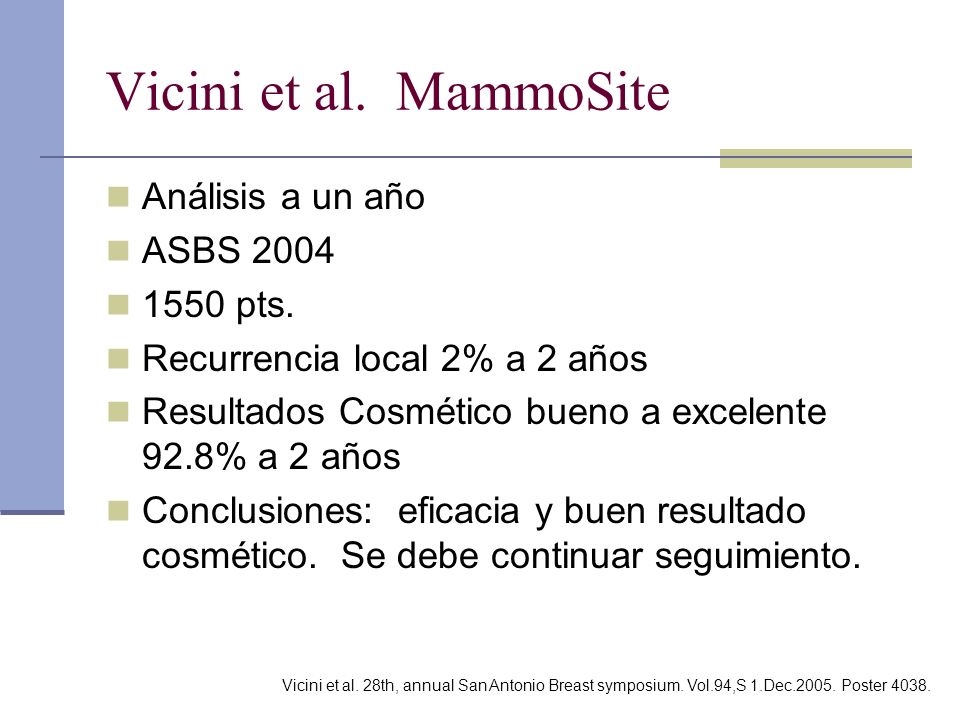 Vicini et al. MammoSite Análisis a un año ASBS pts.