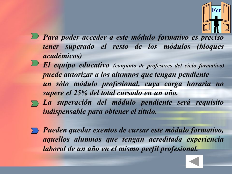 Para poder acceder a este módulo formativo es preciso tener superado el resto de los módulos (bloques académicos)