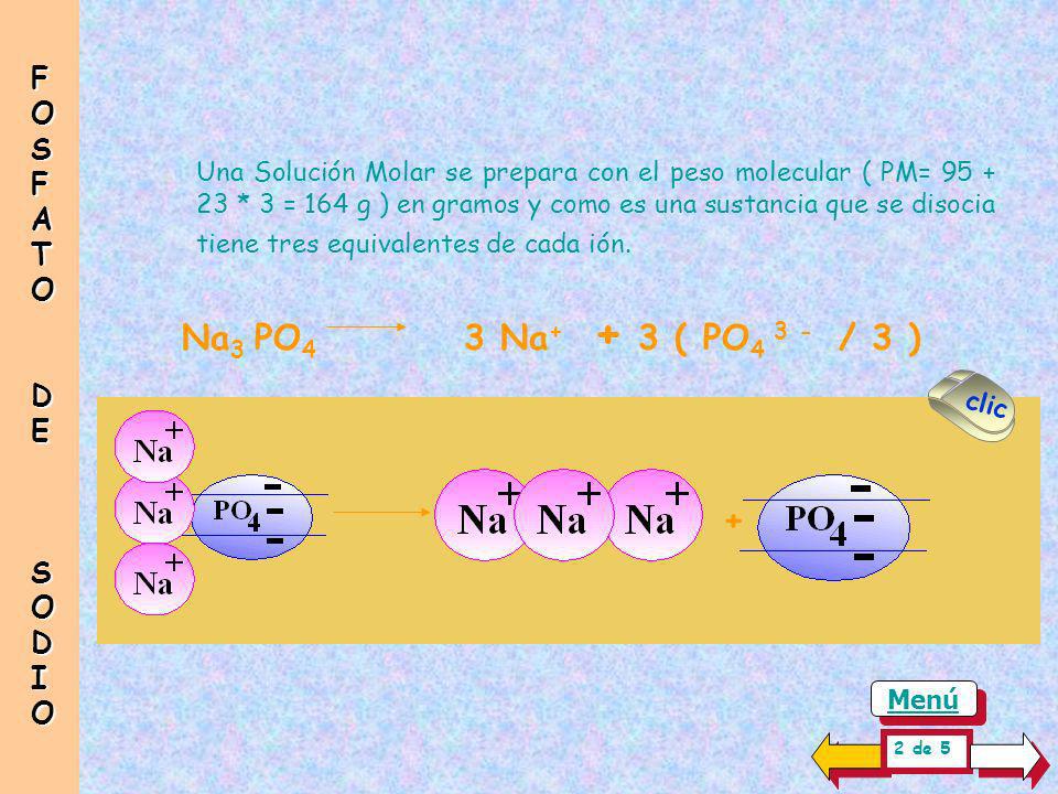 Na3 PO4 3 Na+ + 3 ( PO4 3 - / 3 ) + FOSFATO DE SODIO