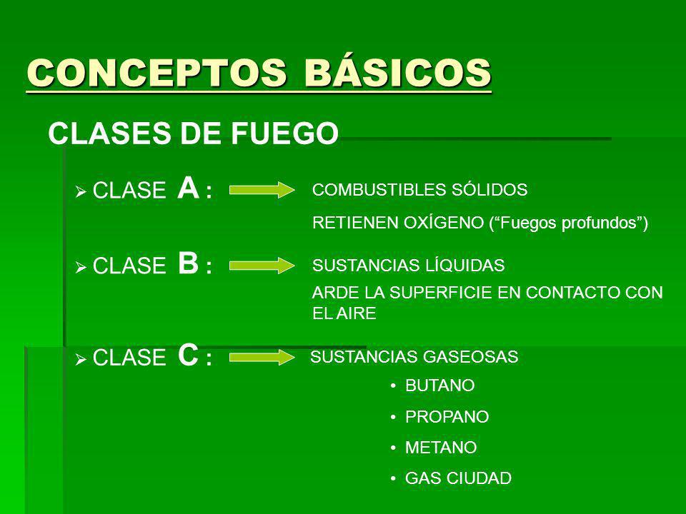 CONCEPTOS BÁSICOS CLASES DE FUEGO CLASE A : COMBUSTIBLES SÓLIDOS