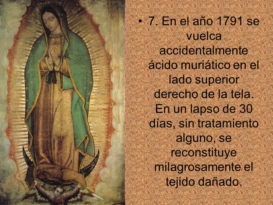 7. En el año 1791 se vuelca accidentalmente ácido muriático en el lado superior derecho de la tela.