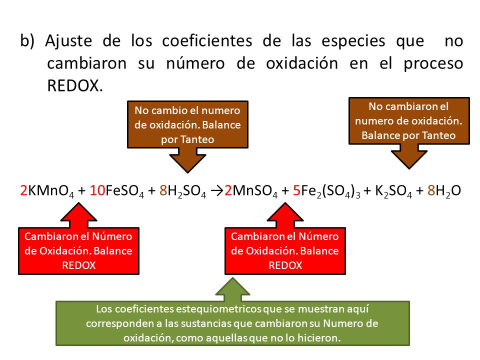 b) Ajuste de los coeficientes de las especies que no cambiaron su número de oxidación en el proceso REDOX.