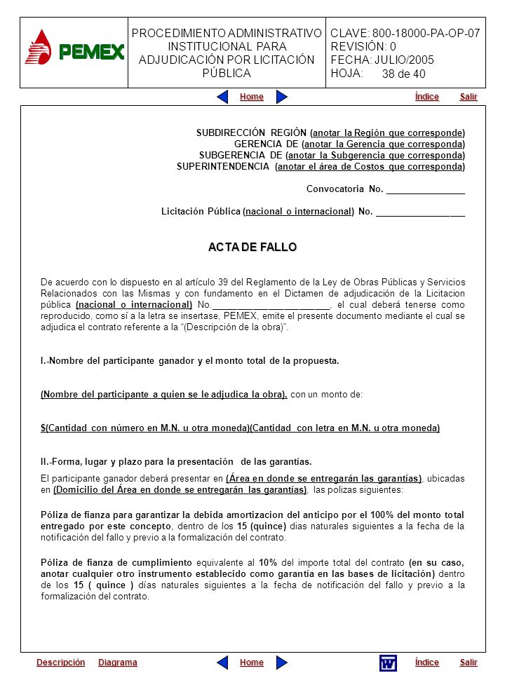 38 de 40 SUBDIRECCIÓN REGIÓN (anotar la Región que corresponde) GERENCIA DE (anotar la Gerencia que corresponda)