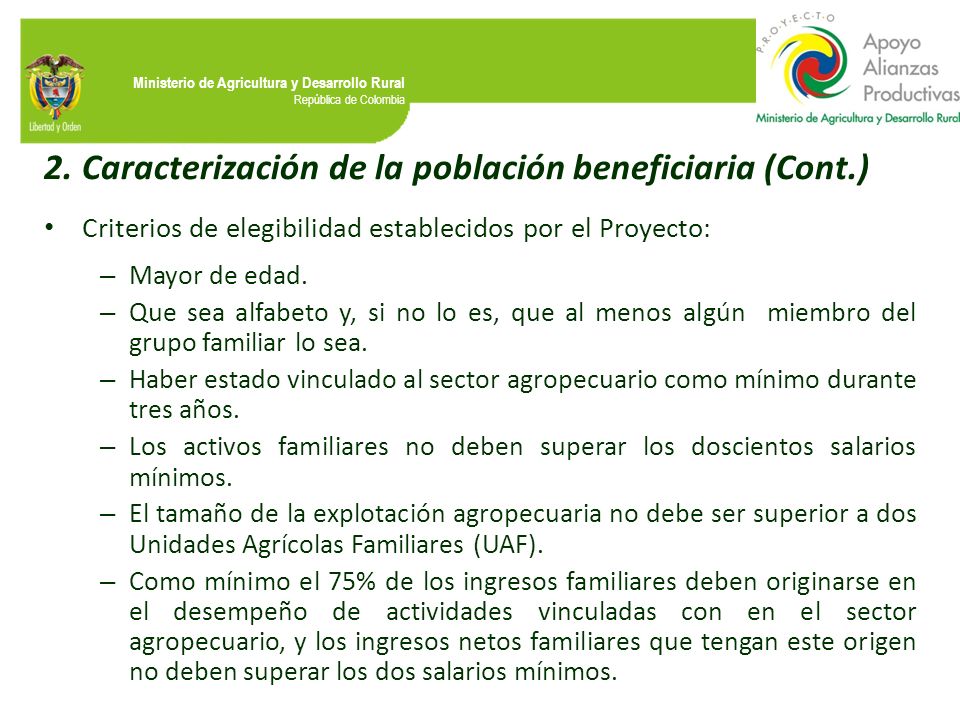 Caracterización de la población beneficiaria (Cont.)