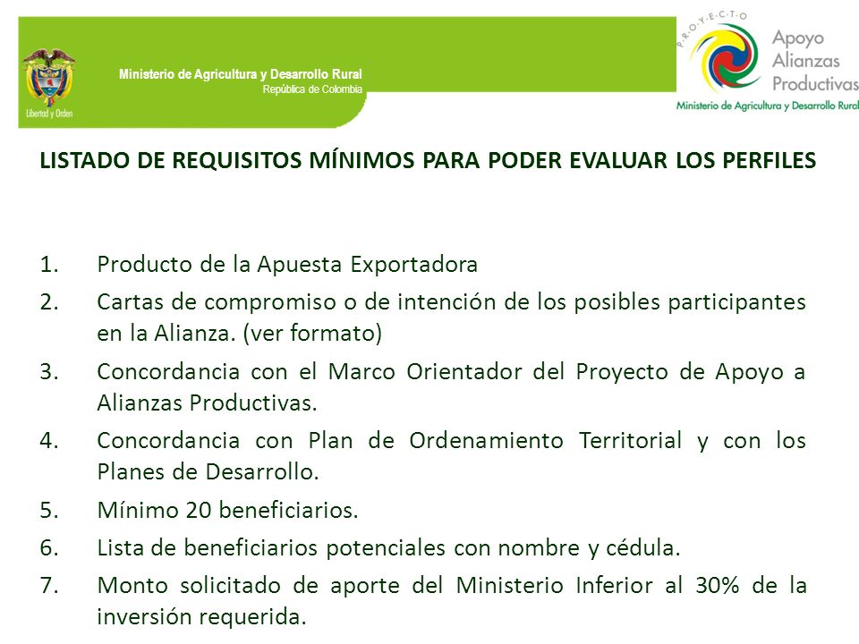LISTADO DE REQUISITOS MÍNIMOS PARA PODER EVALUAR LOS PERFILES