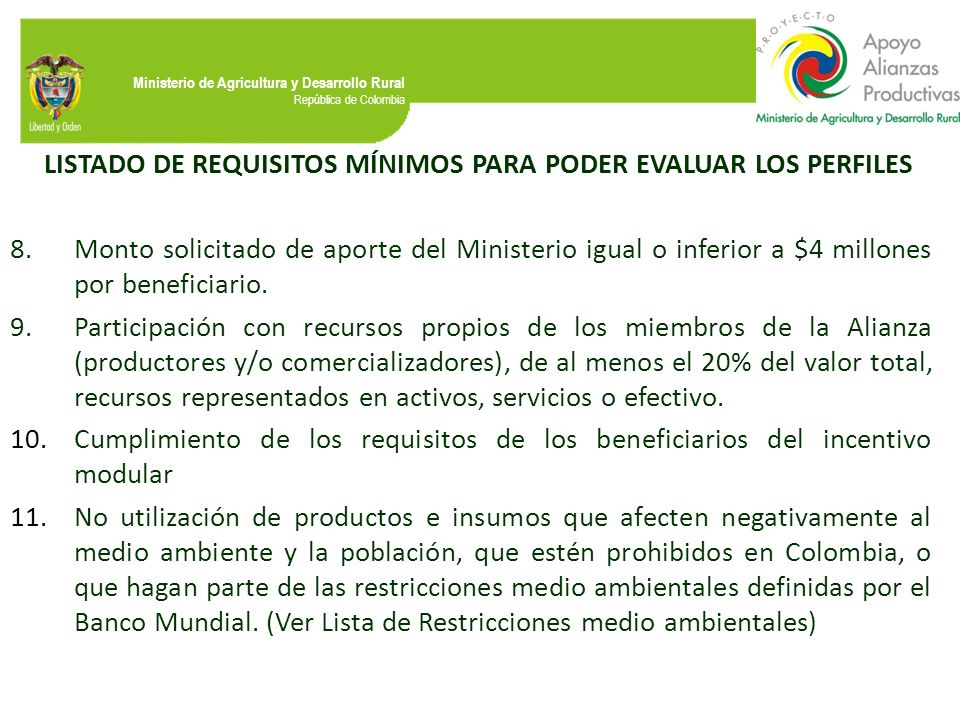 LISTADO DE REQUISITOS MÍNIMOS PARA PODER EVALUAR LOS PERFILES