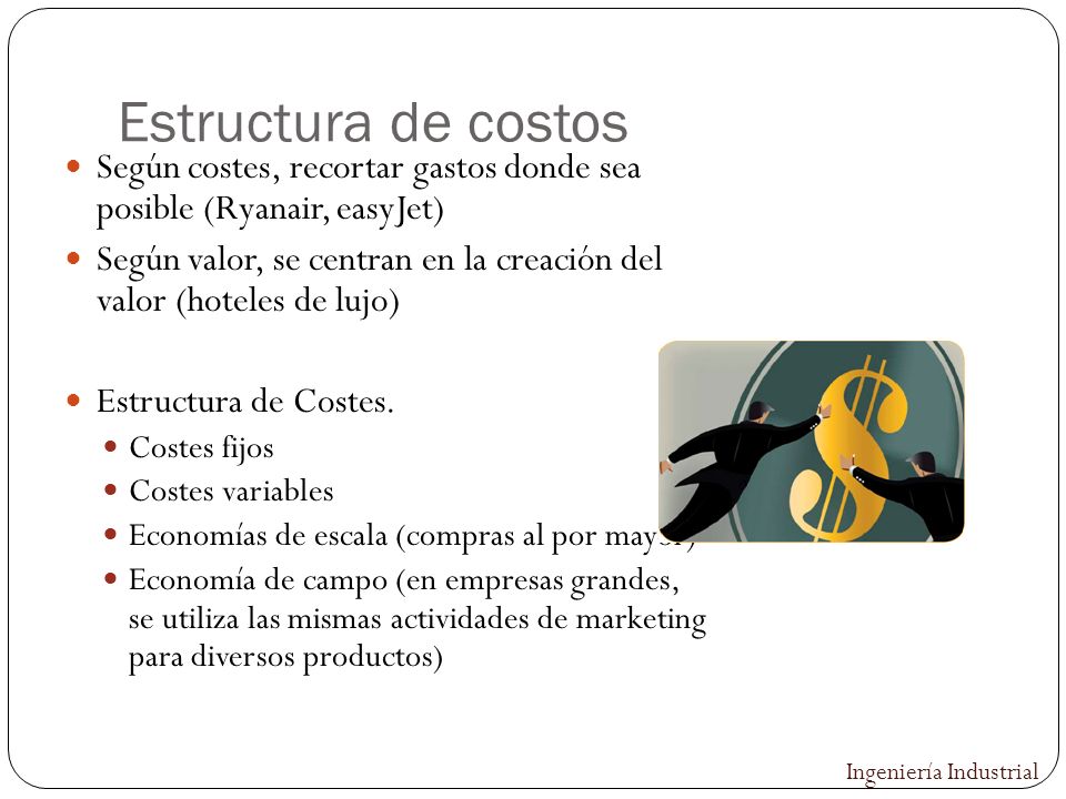 Estructura de costos Según costes, recortar gastos donde sea posible (Ryanair, easyJet)