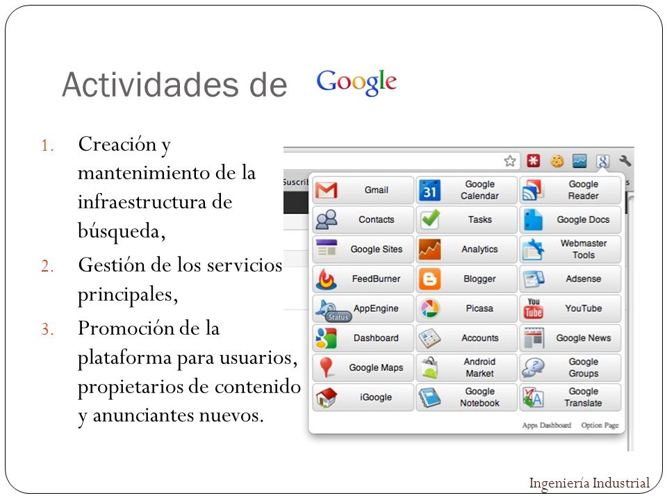 Actividades de Creación y mantenimiento de la infraestructura de búsqueda, Gestión de los servicios principales,