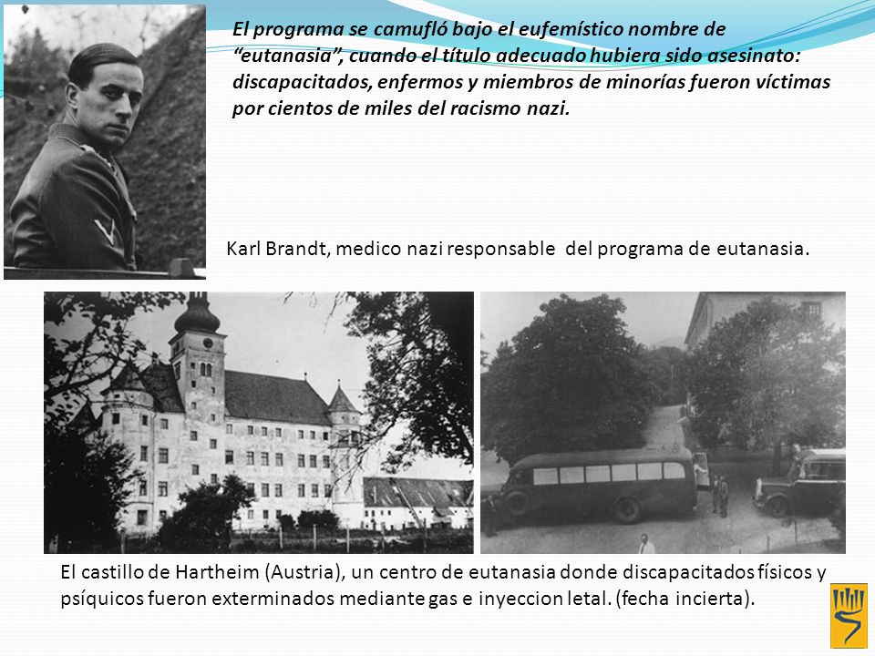 El programa se camufló bajo el eufemístico nombre de eutanasia , cuando el título adecuado hubiera sido asesinato: discapacitados, enfermos y miembros de minorías fueron víctimas por cientos de miles del racismo nazi.