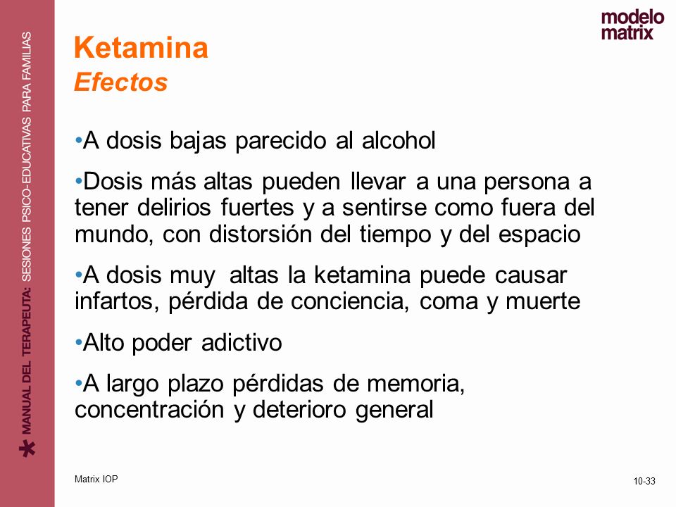 Ketamina Efectos A dosis bajas parecido al alcohol