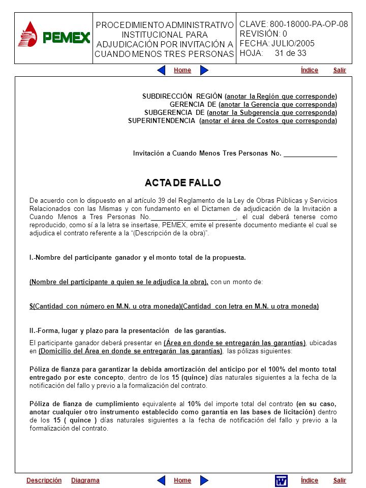 31 de 33 SUBDIRECCIÓN REGIÓN (anotar la Región que corresponde) GERENCIA DE (anotar la Gerencia que corresponda)
