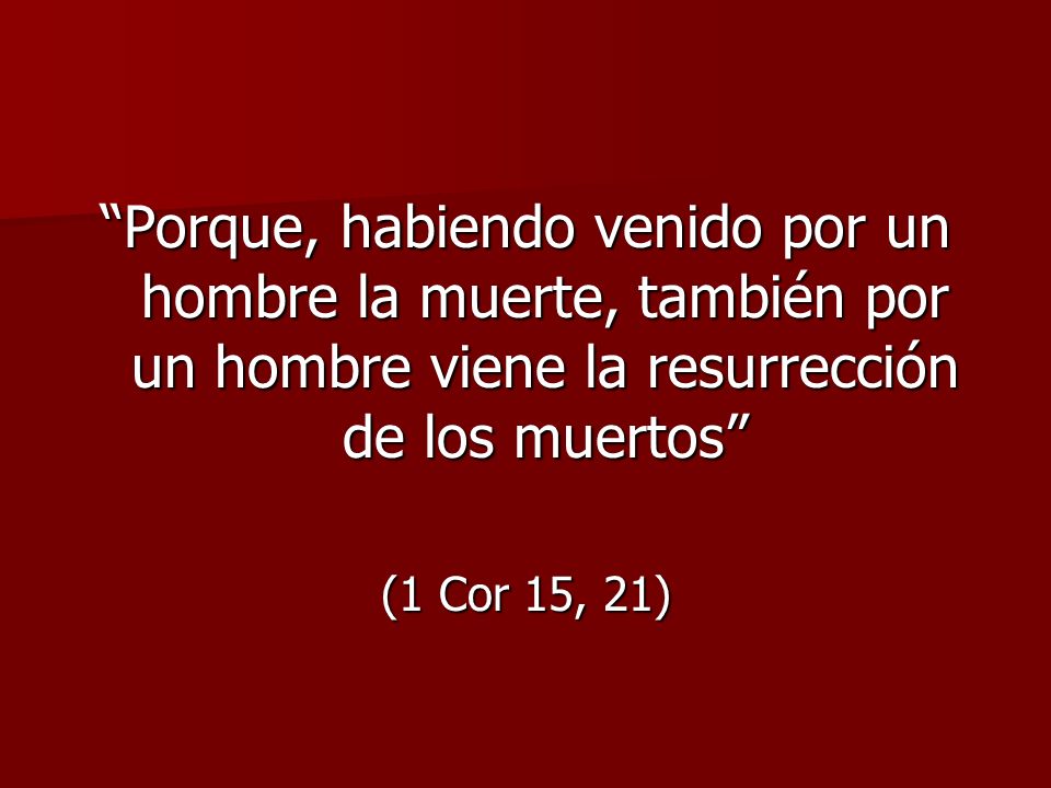 Porque, habiendo venido por un hombre la muerte, también por un hombre viene la resurrección de los muertos