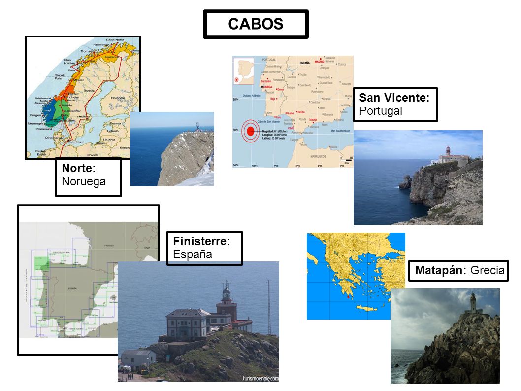 CABOS San Vicente: Portugal Norte: Noruega Finisterre: España