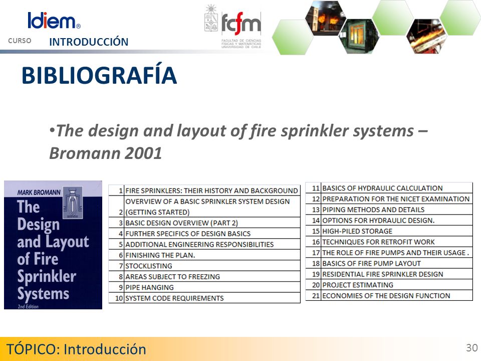 CURSO INTRODUCCIÓN. BIBLIOGRAFÍA. The design and layout of fire sprinkler systems – Bromann