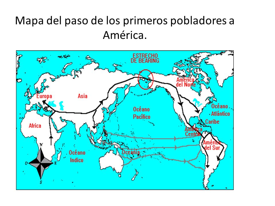 Mapa del paso de los primeros pobladores a América.
