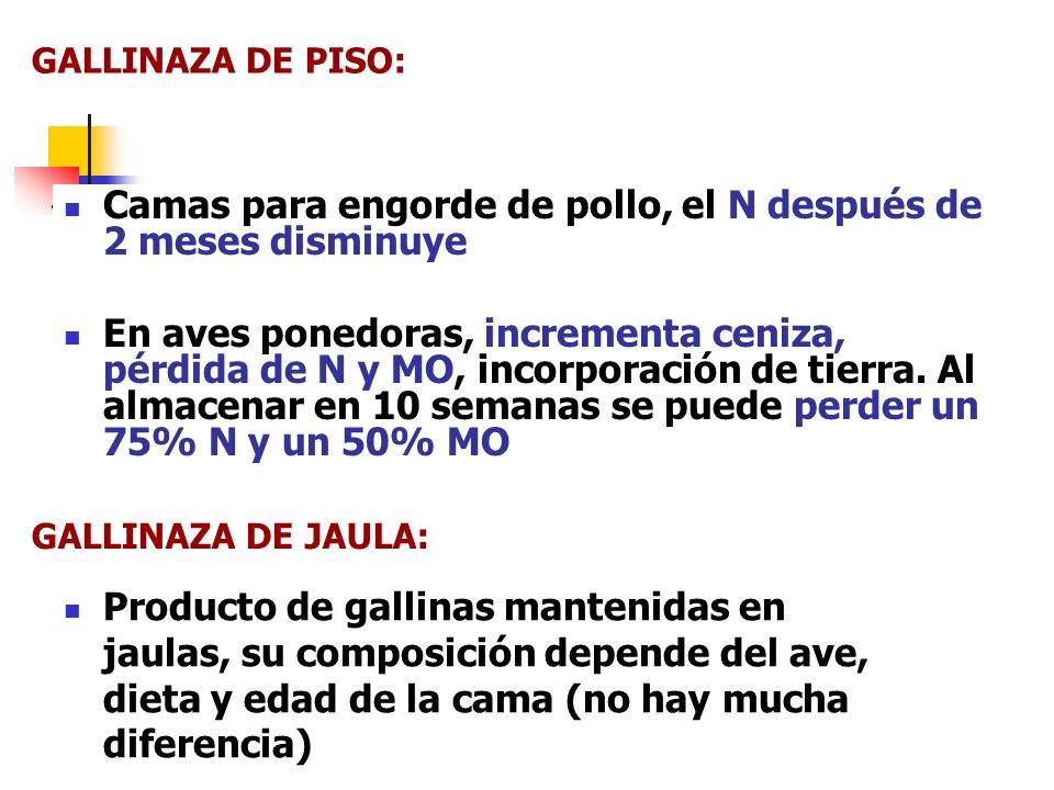 Camas para engorde de pollo, el N después de 2 meses disminuye