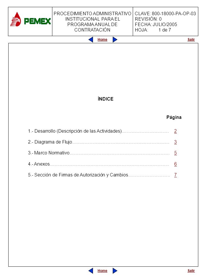 1 de 7 ÍNDICE. Página. 1.- Desarrollo (Descripción de las Actividades)