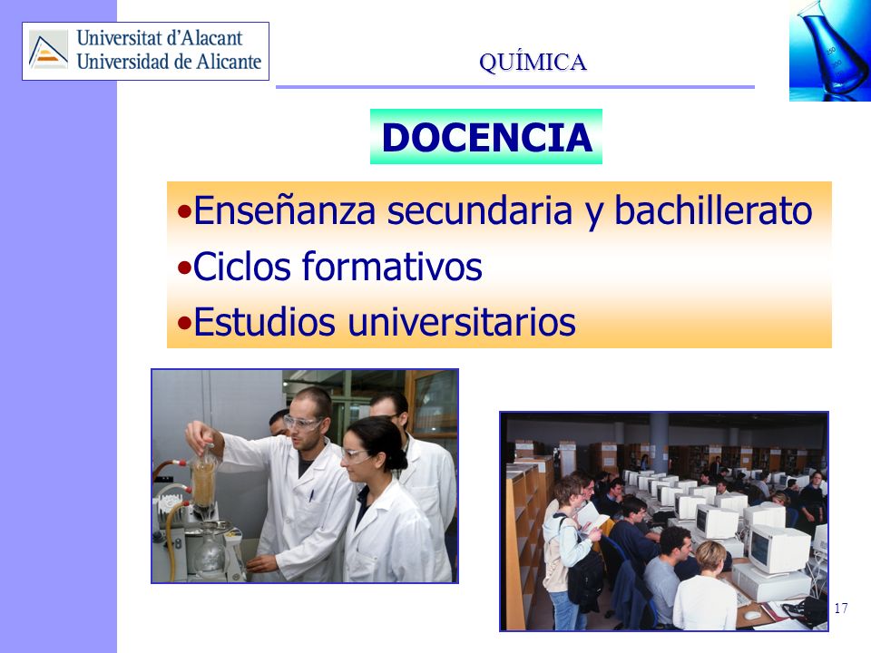 DOCENCIA Enseñanza secundaria y bachillerato Ciclos formativos Estudios universitarios